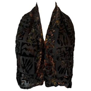 Elaine Gold Collection XIIX LTD VTG Velvet Burnout Scarf 10"x46" Silk Blend BLK